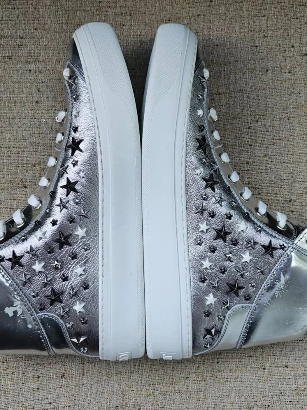 Jimmy Choo Women Sneaker Silver Tone Studs High Top Shoes Size 40.5 Made Italy